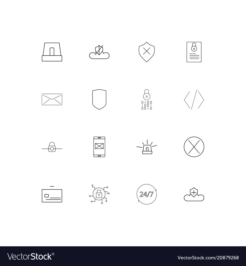 Cyber security linear thin icons set outlined