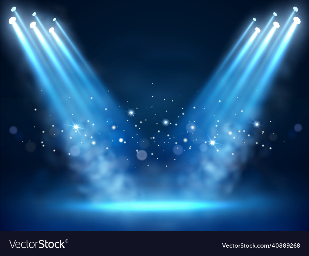 Illuminated stage and blue smoke night lightning Vector Image