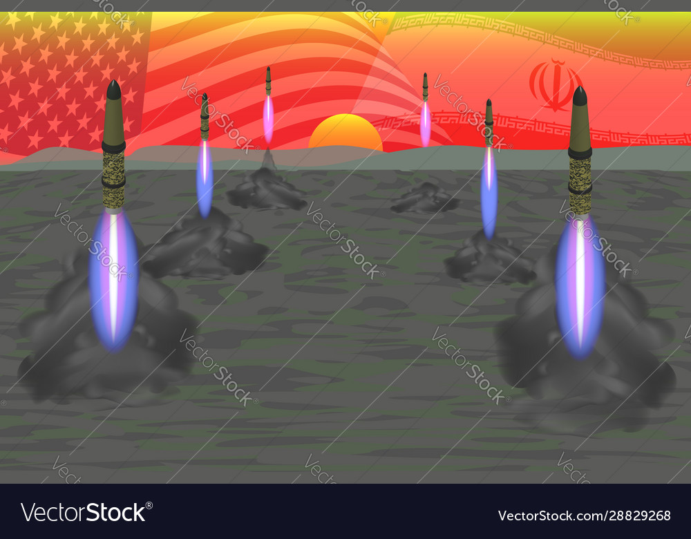 Launch at sunset many rockets usa iran