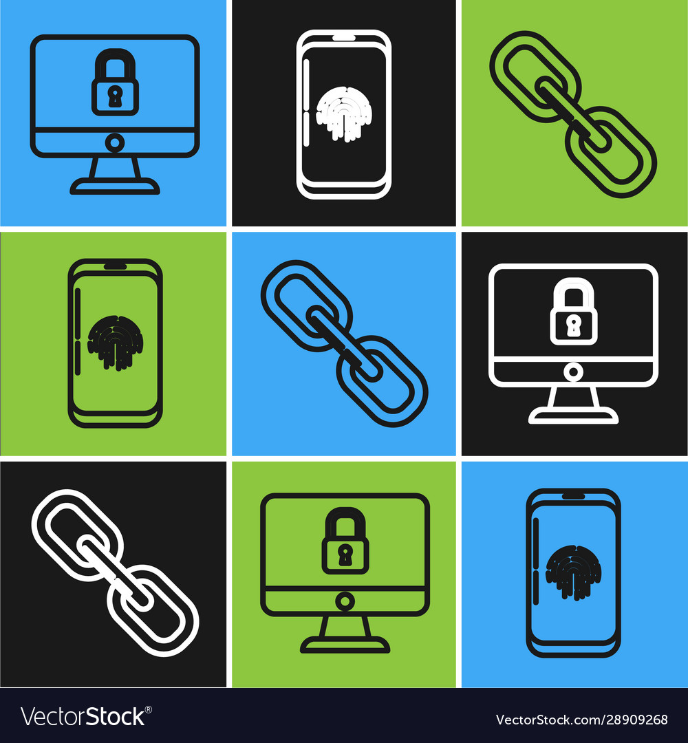 Set line lock on computer monitor screen chain vector image Set line lock on computer monitor screen chain