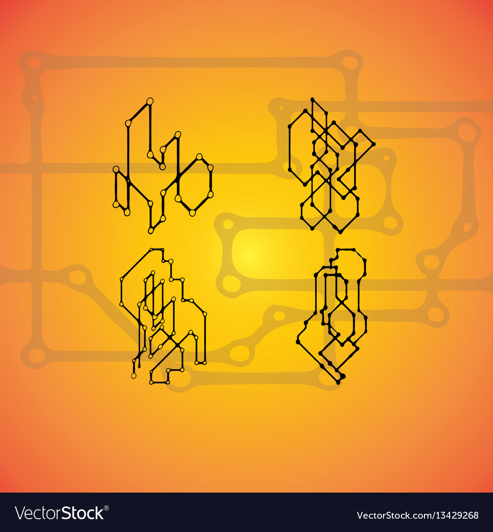 Set of 4 mechanical schemes engineering vector image Set of 4 mechanical schemes engineering