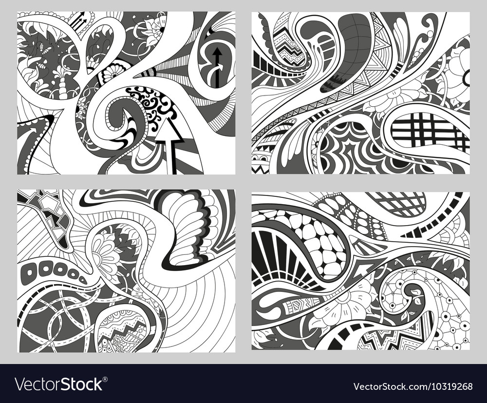 Set of four abstract background with lines wave