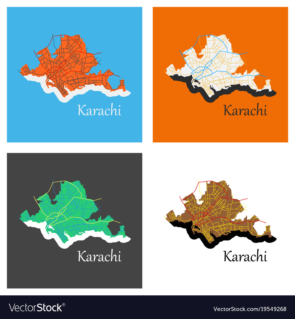 Set of karachi pakistan colorful flat map streets