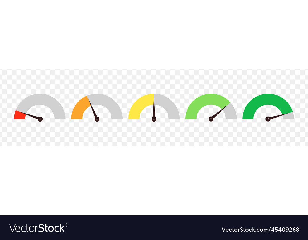 Set of speedometer speed dial indicator green vector image Set of speedometer speed dial indicator green