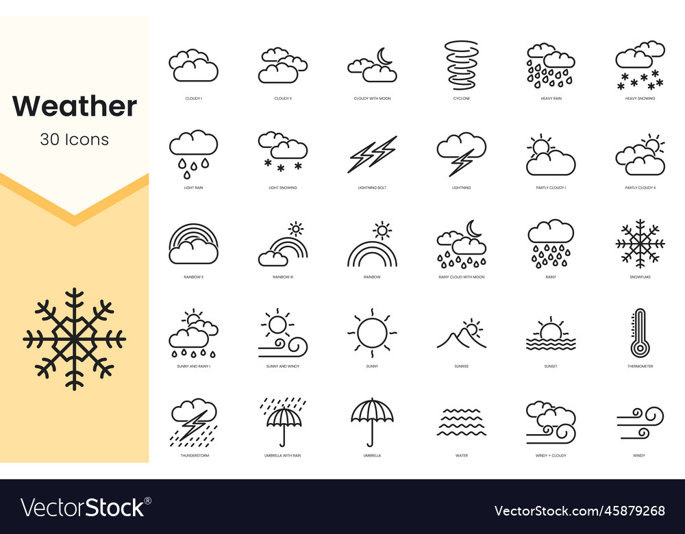 Set of weather icons simple line art style Vector Image Set of weather icons simple line art style