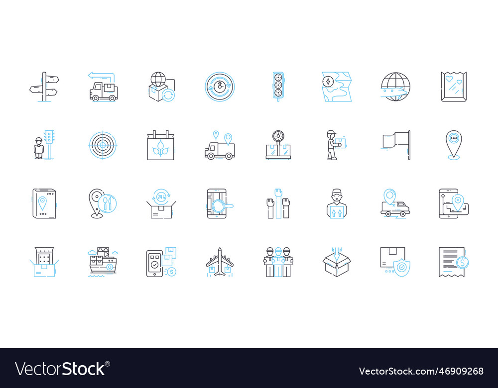 Shipping and handling linear icons set carrier