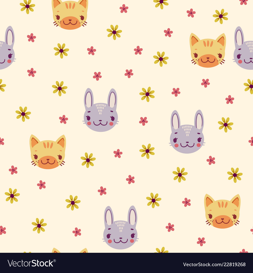 Simple retro pattern with daisies and animals