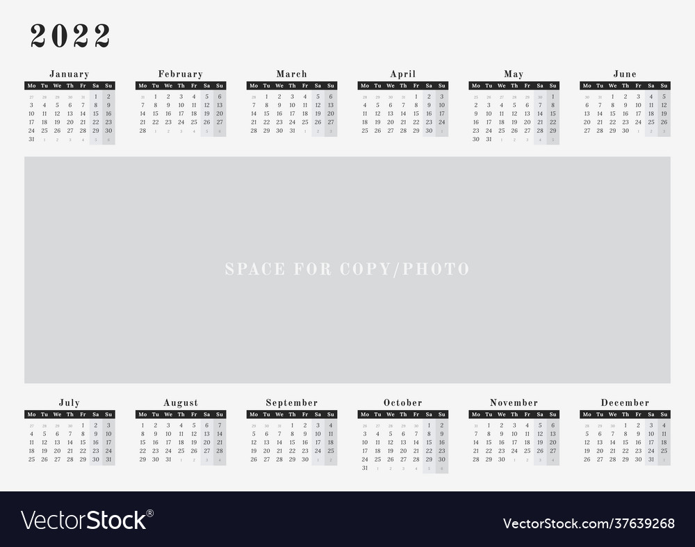 Wall horizontal calendar for year 2022 in neutral