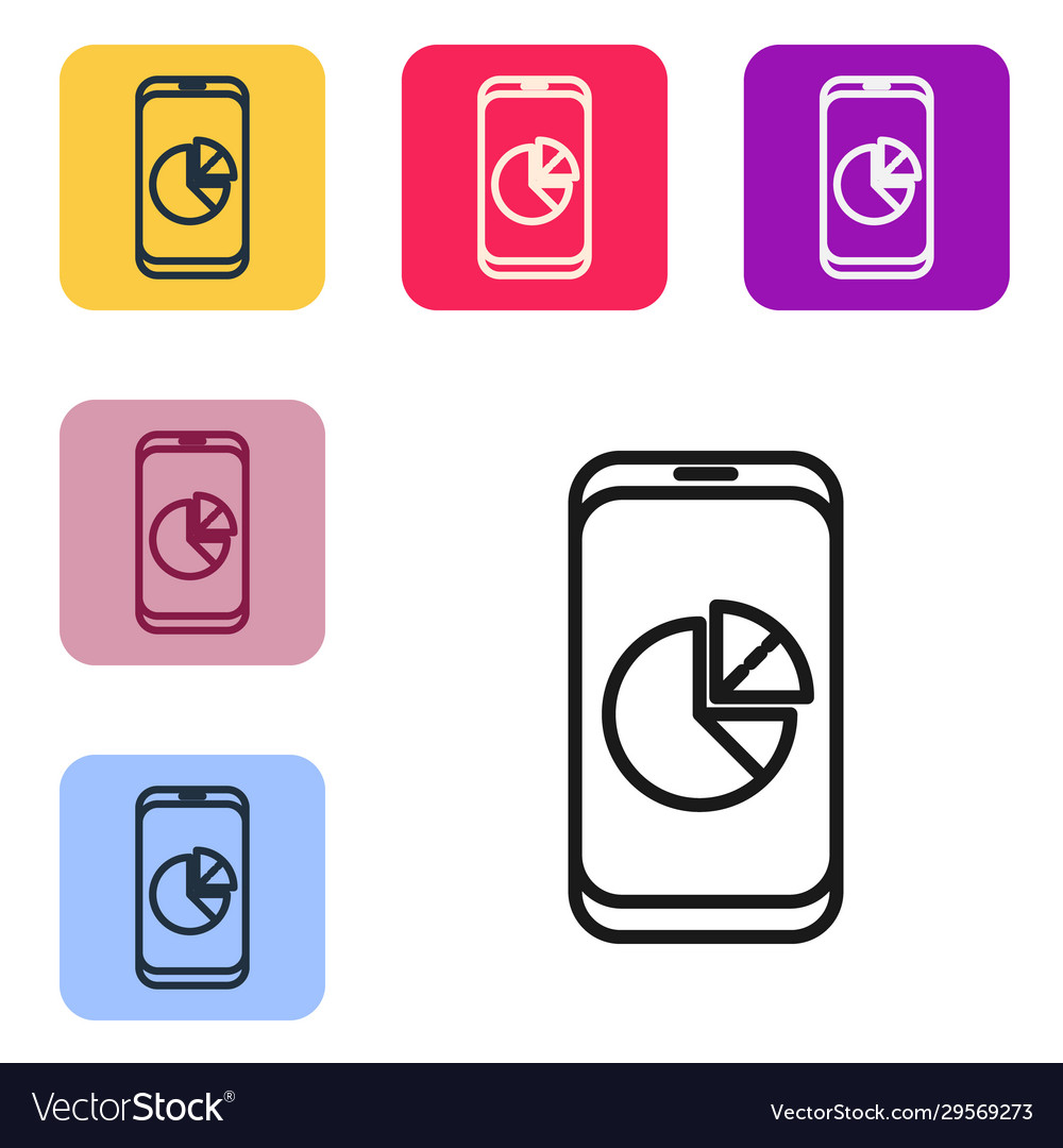 Black line mobile phone with graph chart icon vector image Black line mobile phone with graph chart icon