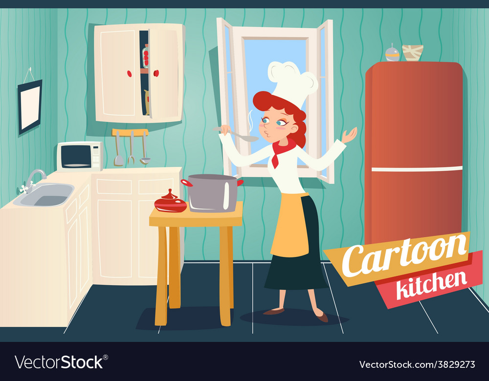 Cartoon apartment kitchen interior house room Vector Image