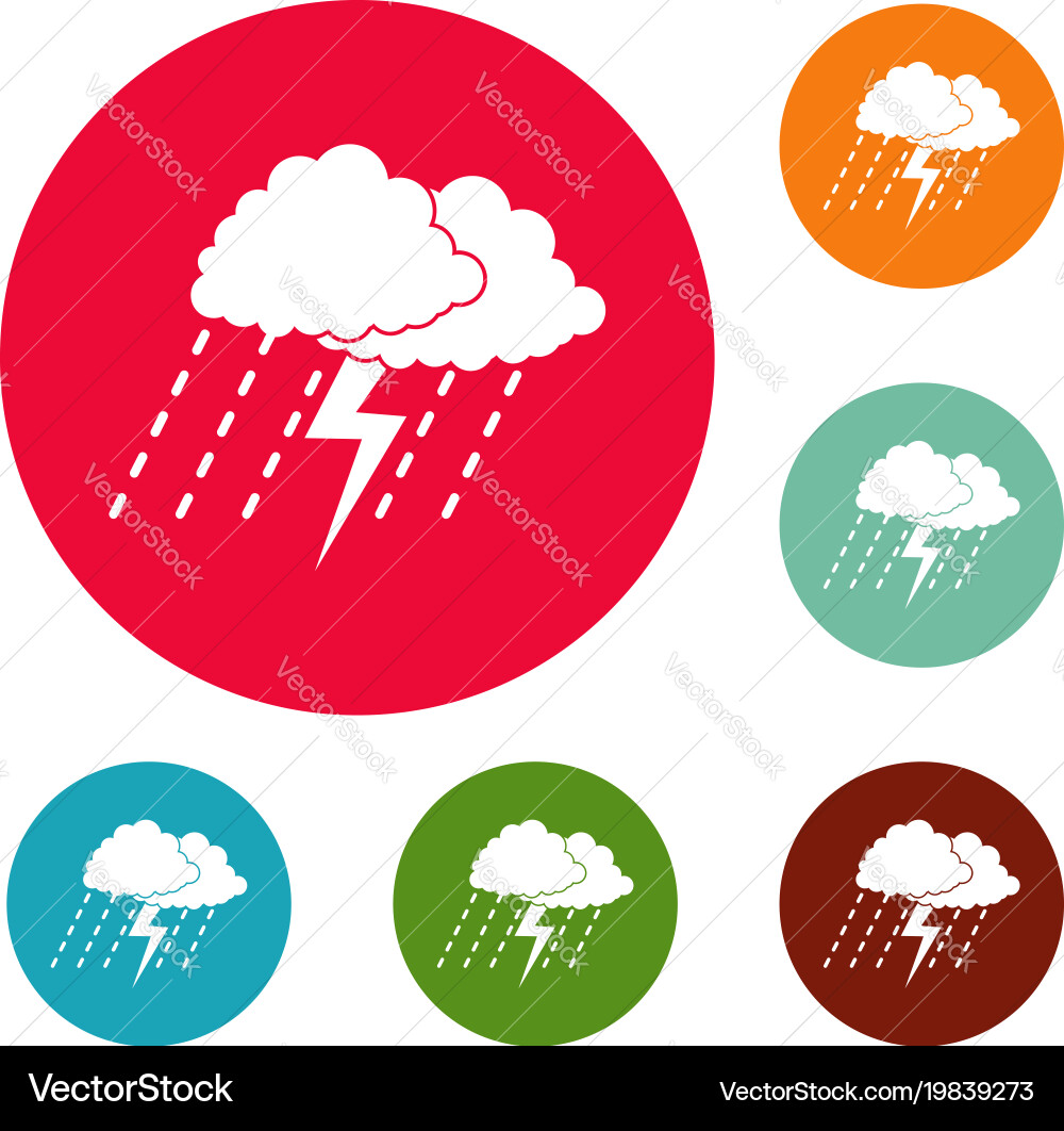 Cloud thunder icons circle set Royalty Free Vector Image