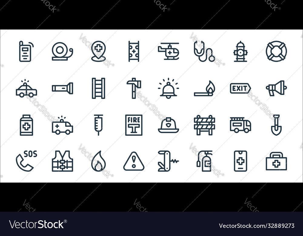 Emergencies line icons linear set quality vector image Emergencies line icons linear set quality
