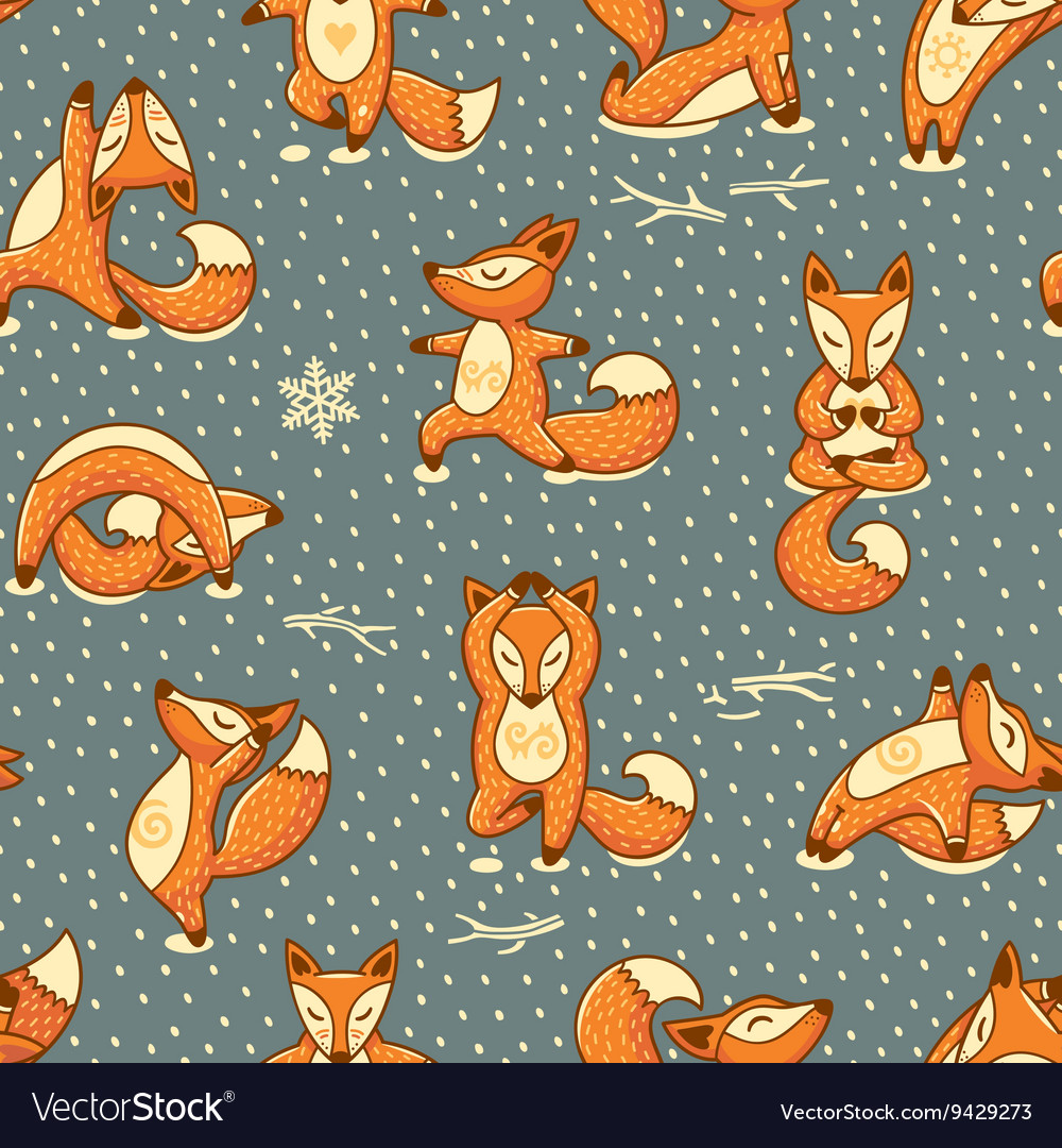 Funny seamless pattern with cartoon foxes doing Vector Image