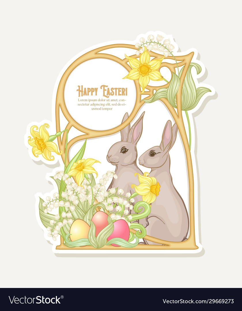 Happy easter template postcard poster with a hare vector image Happy easter template postcard poster with a hare