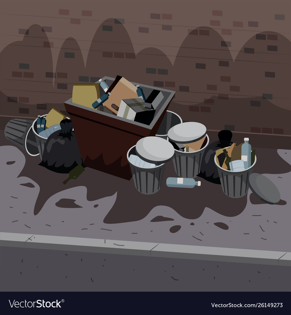 Metal garbage containers with unsorted trash