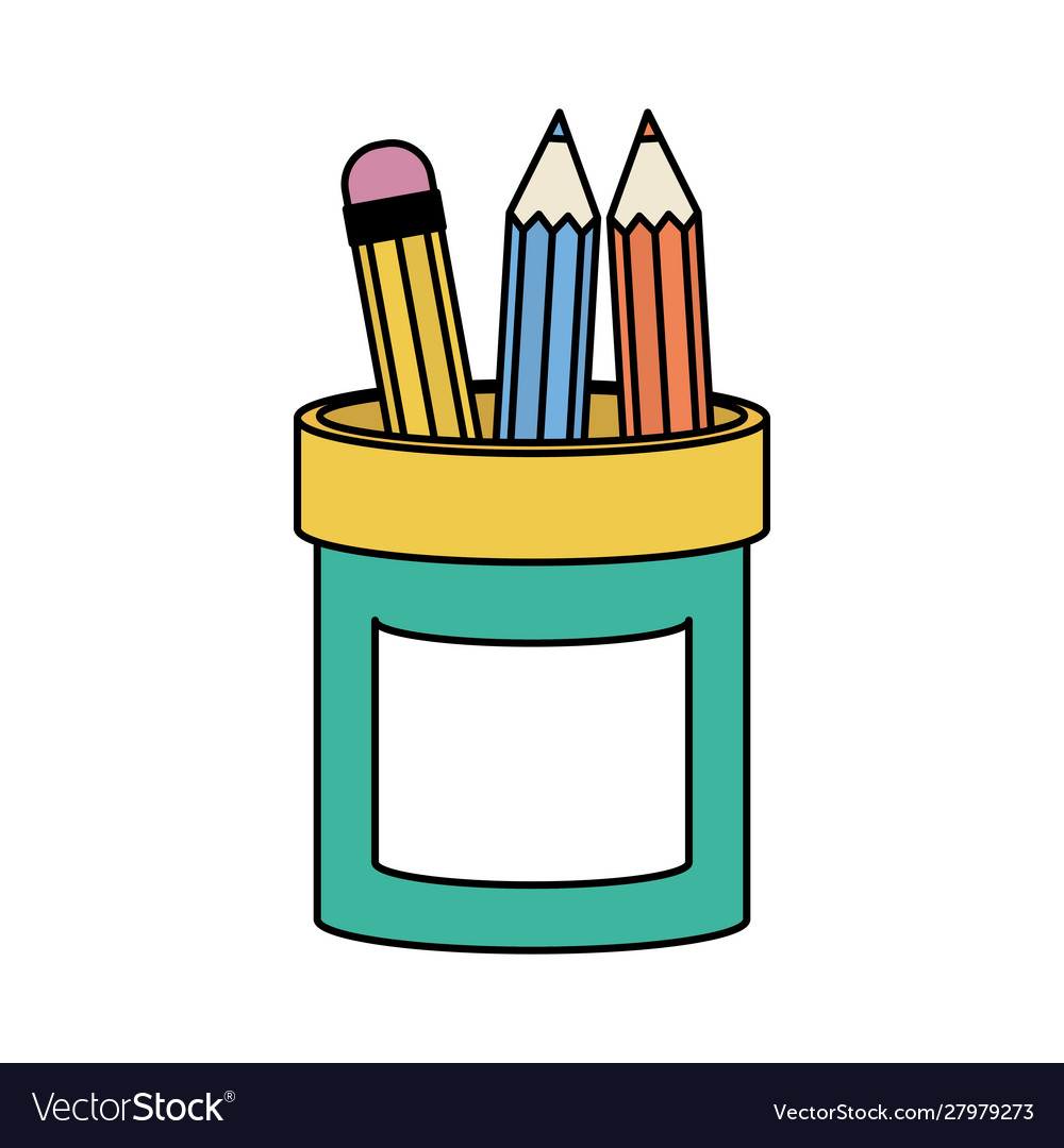 Pencils colors in holder supplies isolated icon