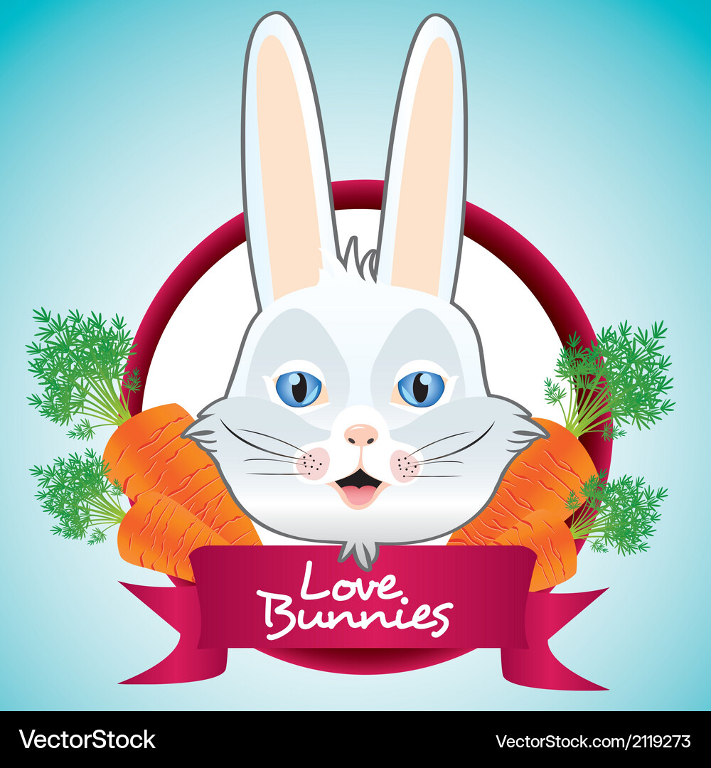 Rabbit with carrots label and ribbon Royalty Free Vector