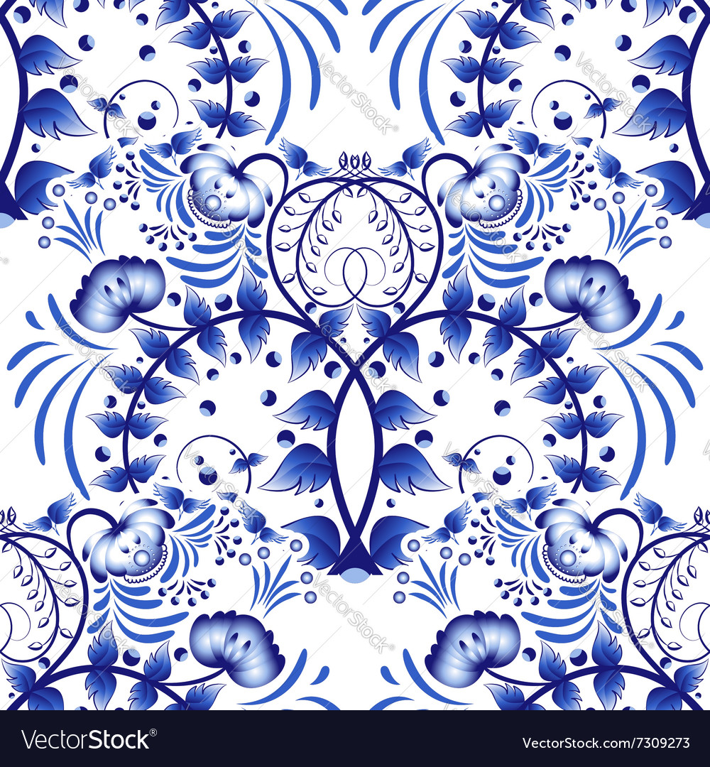 Seamless pattern based on porcelain painting gzhel