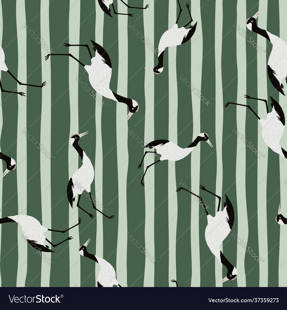 Seamless random doodle pattern with simple crane vector image Seamless random doodle pattern with simple crane