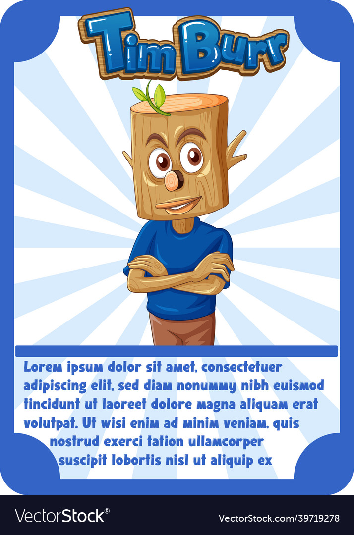 Character game card template with word timburr vector image Character game card template with word timburr