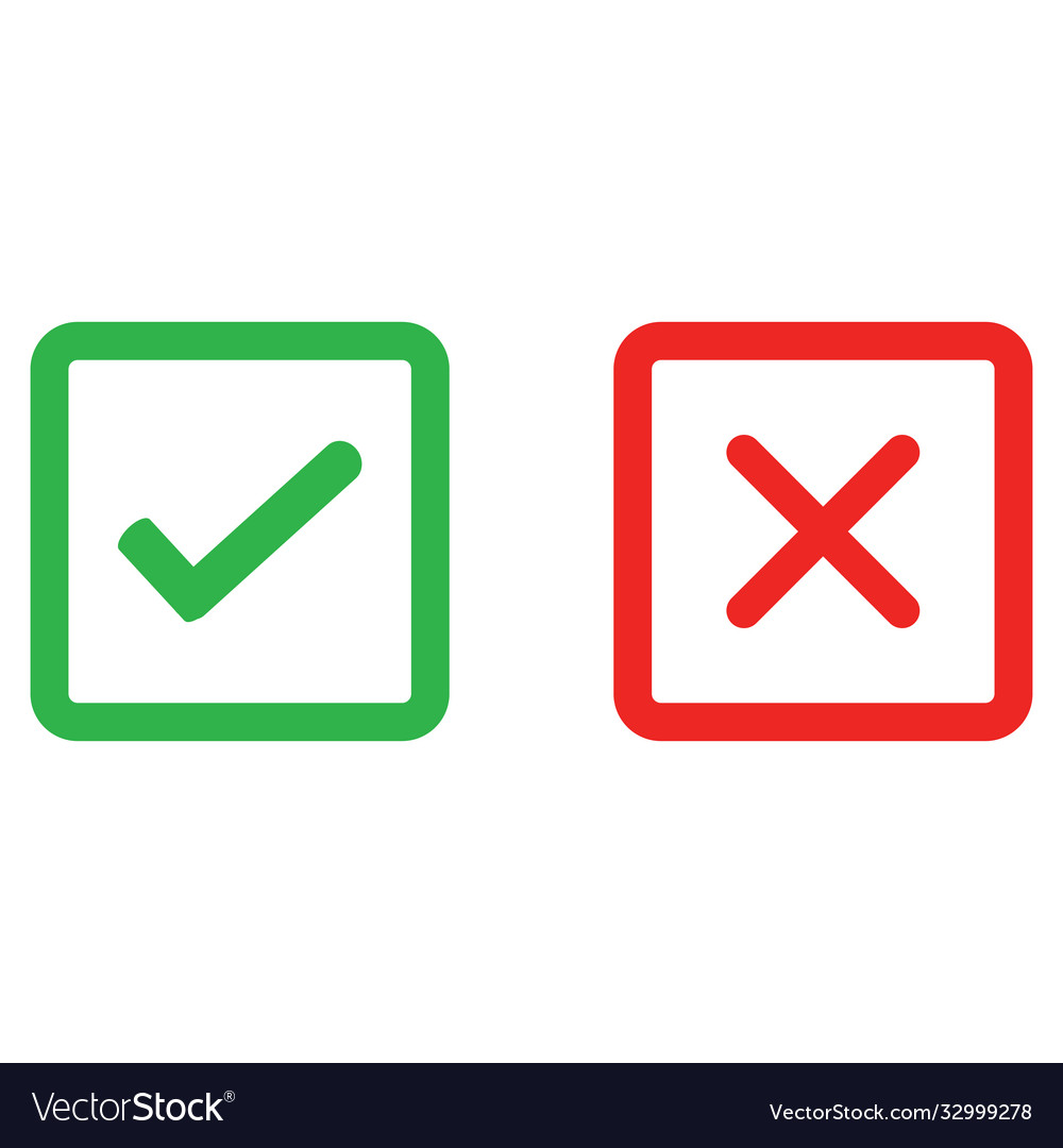 Check mark and cross button icon set Royalty Free Vector