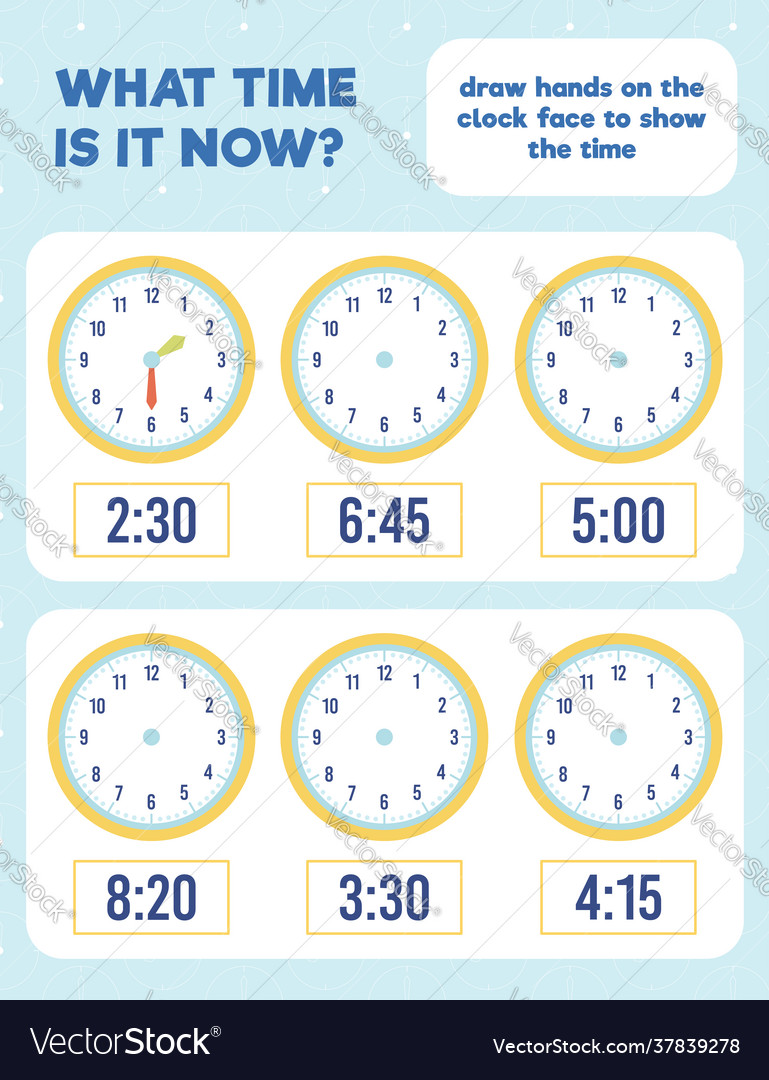 Clock Hands Worksheet for Kids