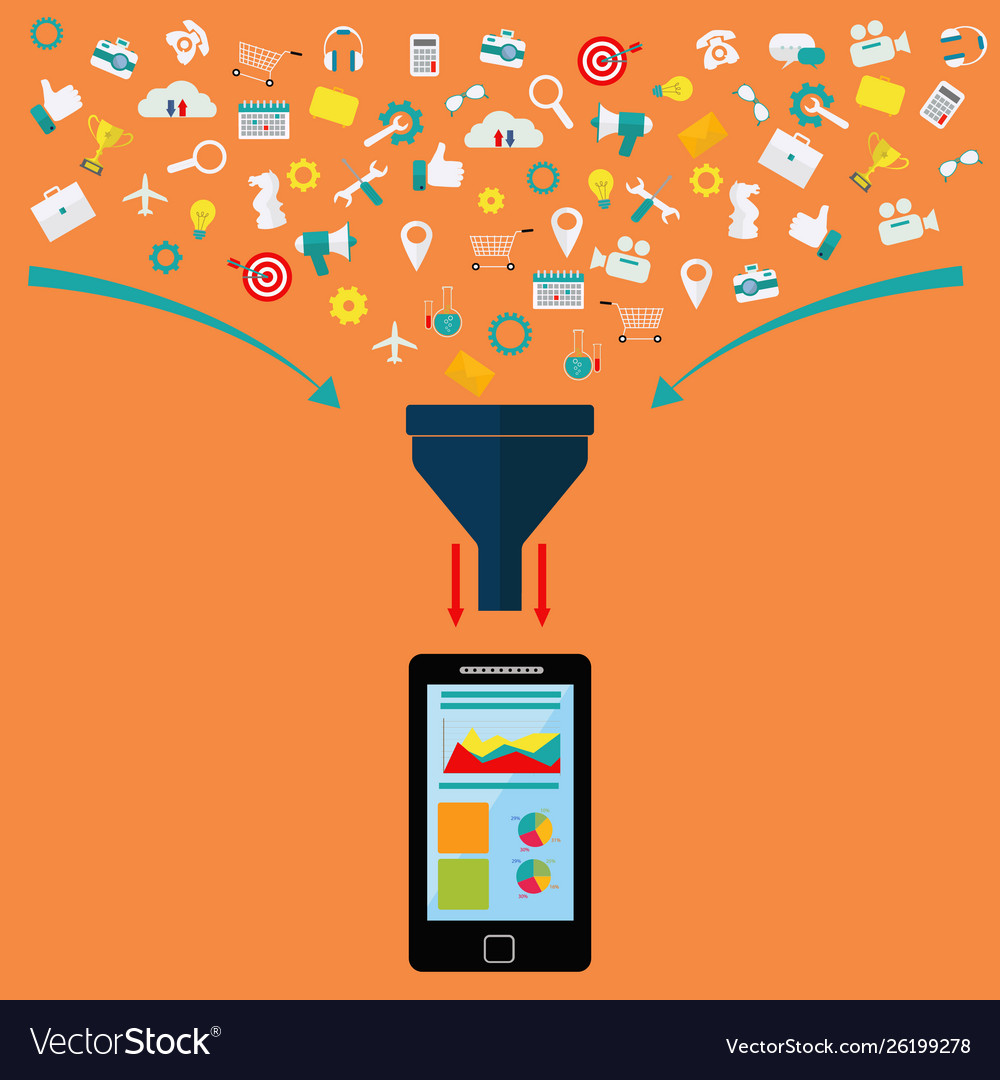 Data filter analysis on mobile device concept vector image Data filter analysis on mobile device concept