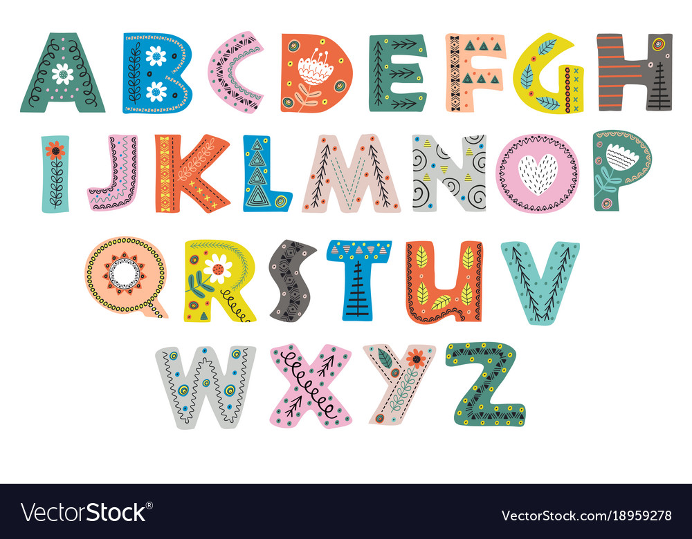 Decorative alphabet in scandinavian style color Vector Image