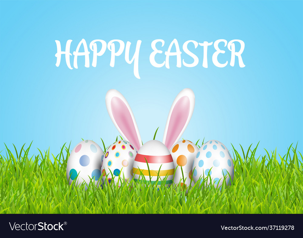 Easter background with eggs in grass and bunny Vector Image