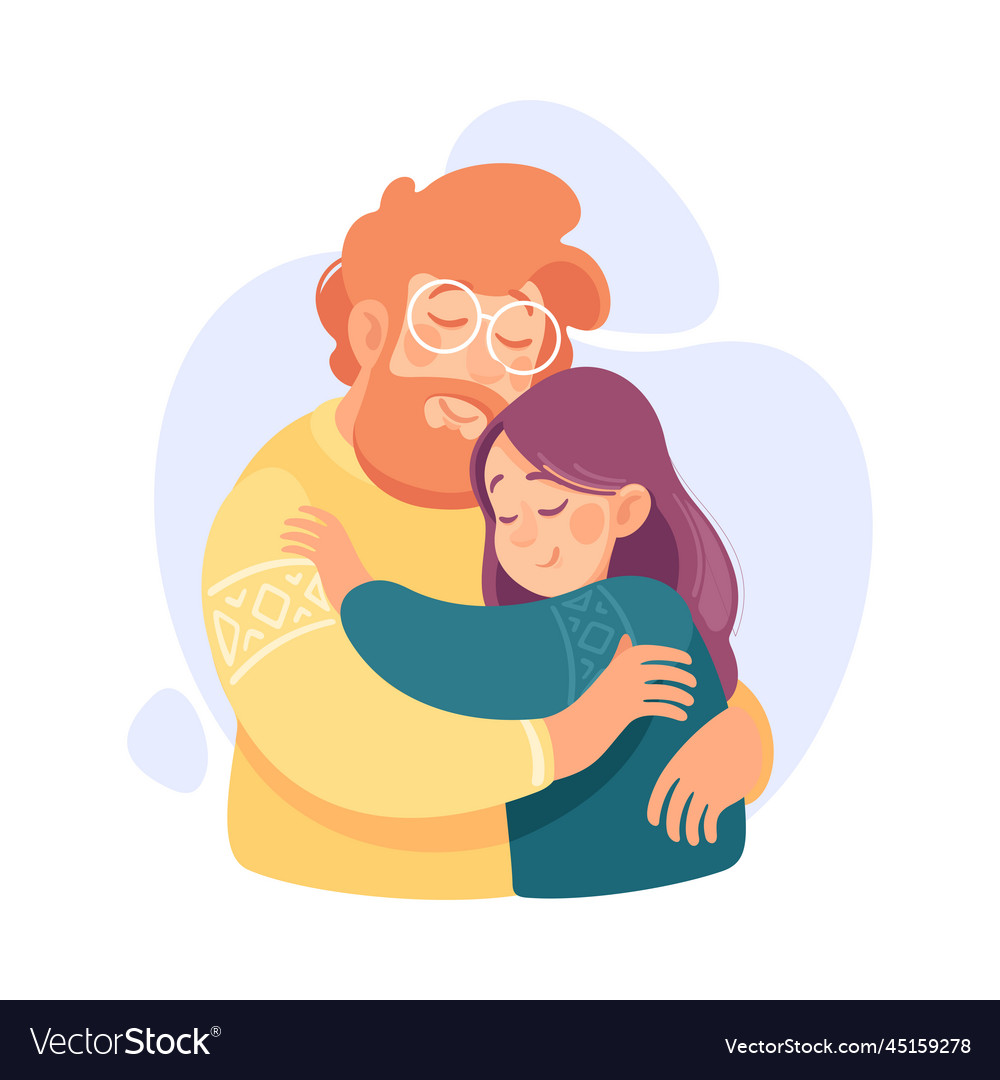 Embracing dad and daughter loving feeling Vector Image