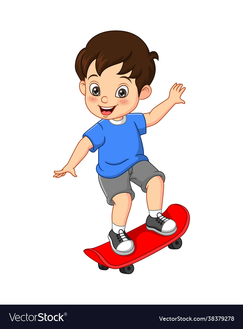 Happy little boy playing skateboard Royalty Free Vector