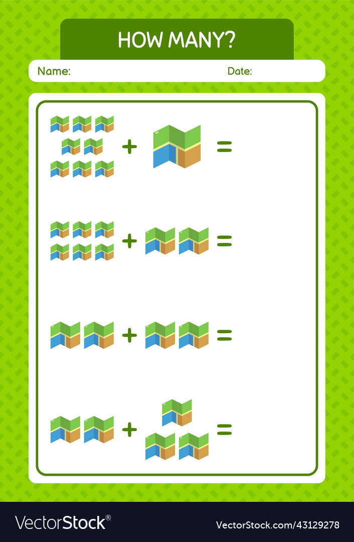 How many counting game with map worksheet Vector Image How many counting game with map worksheet