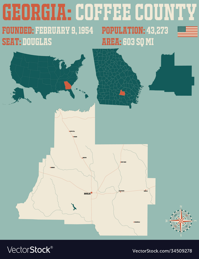 Map coffee county in Royalty Free Vector Image