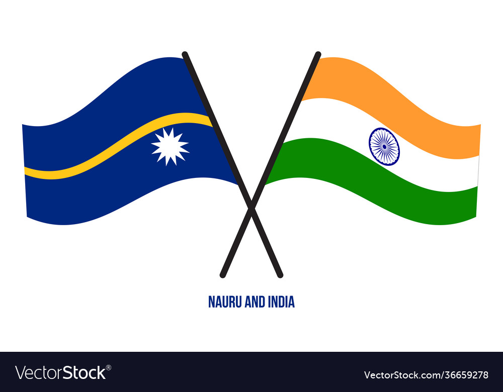 Nauru and india flags crossed waving flat