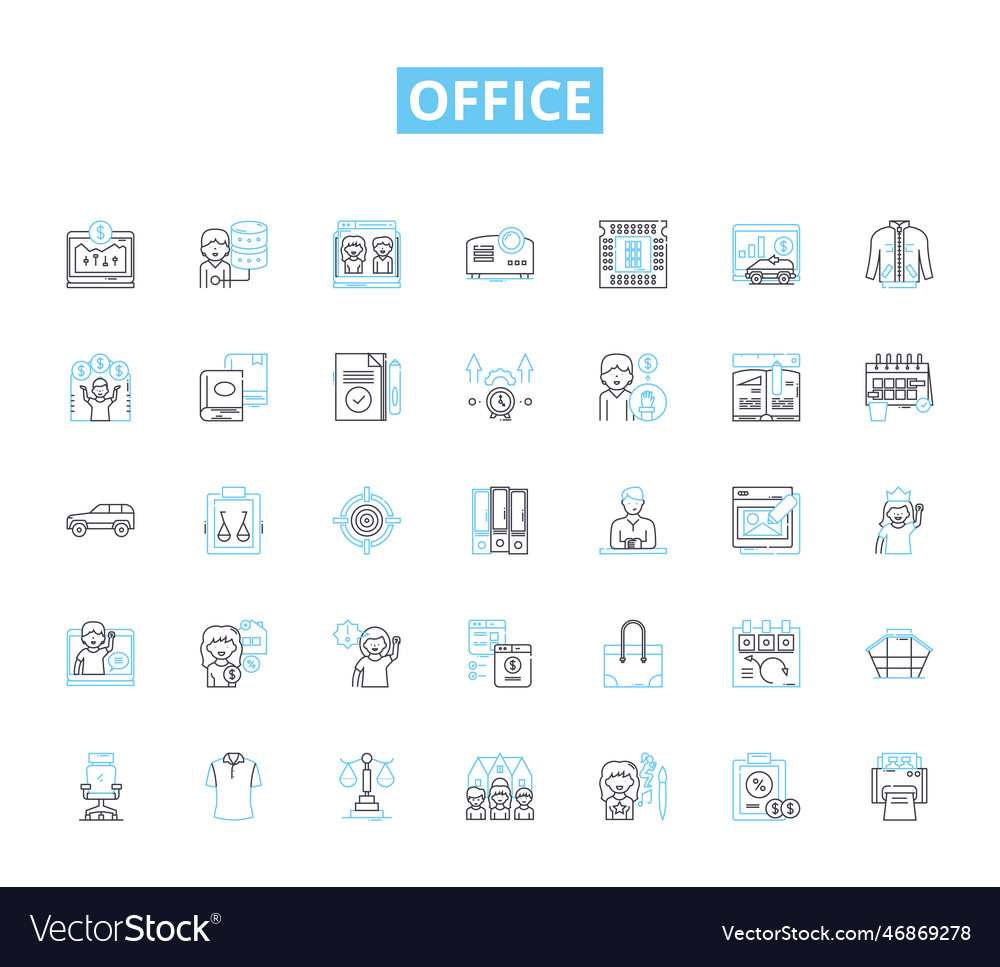 Office linear icons set desk computer printer vector image Office linear icons set desk computer printer
