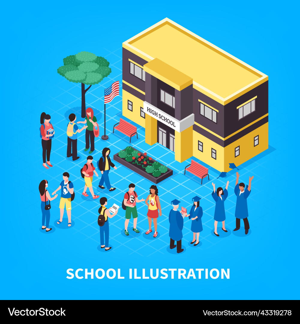 School isometric Royalty Free Vector Image - VectorStock