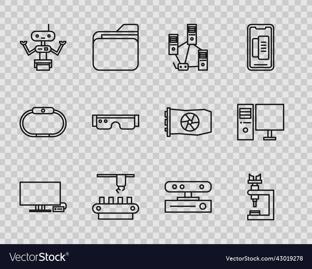 Set line smart tv microscope computer network vector image Set line smart tv microscope computer network