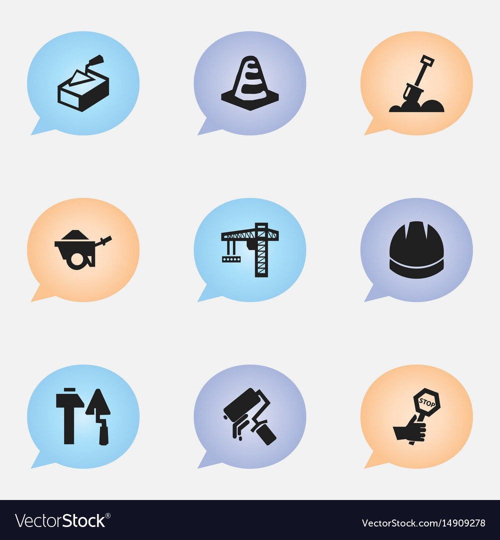 Set of 9 editable building icons includes symbols