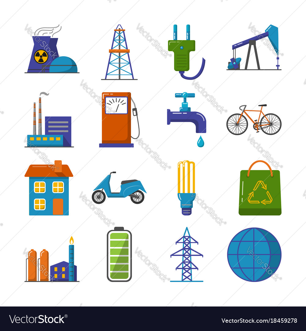 Set of energy and ecology flat icons Royalty Free Vector