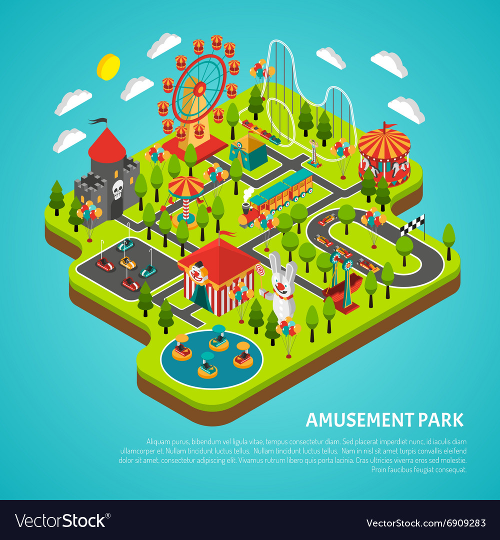 Amusement Park Attractions Fairground Isometric Vector Image 2048