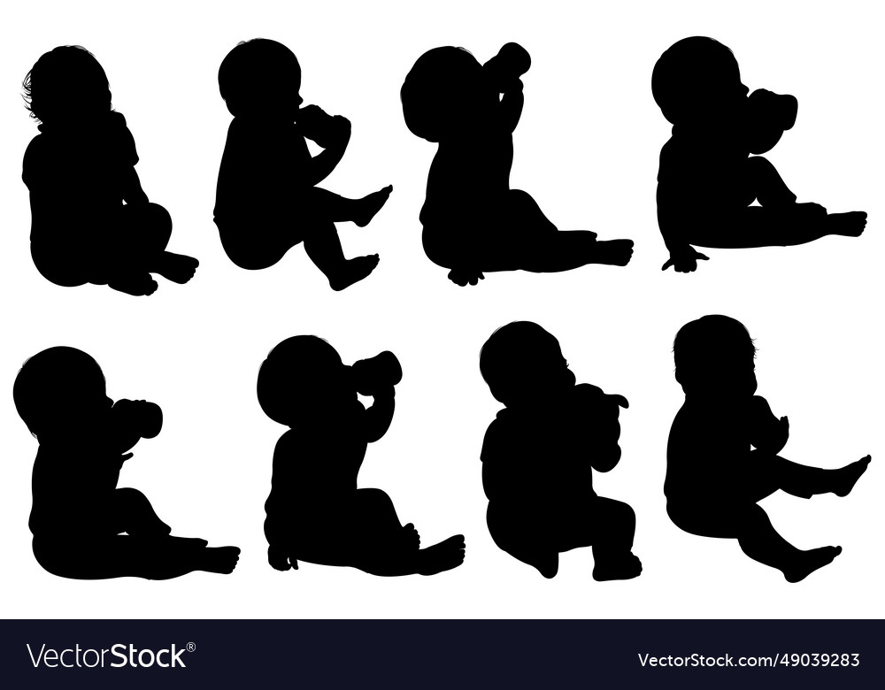 Baby Silhouetten trinken aus der Flasche vector image Baby Silhouetten trinken aus der Flasche