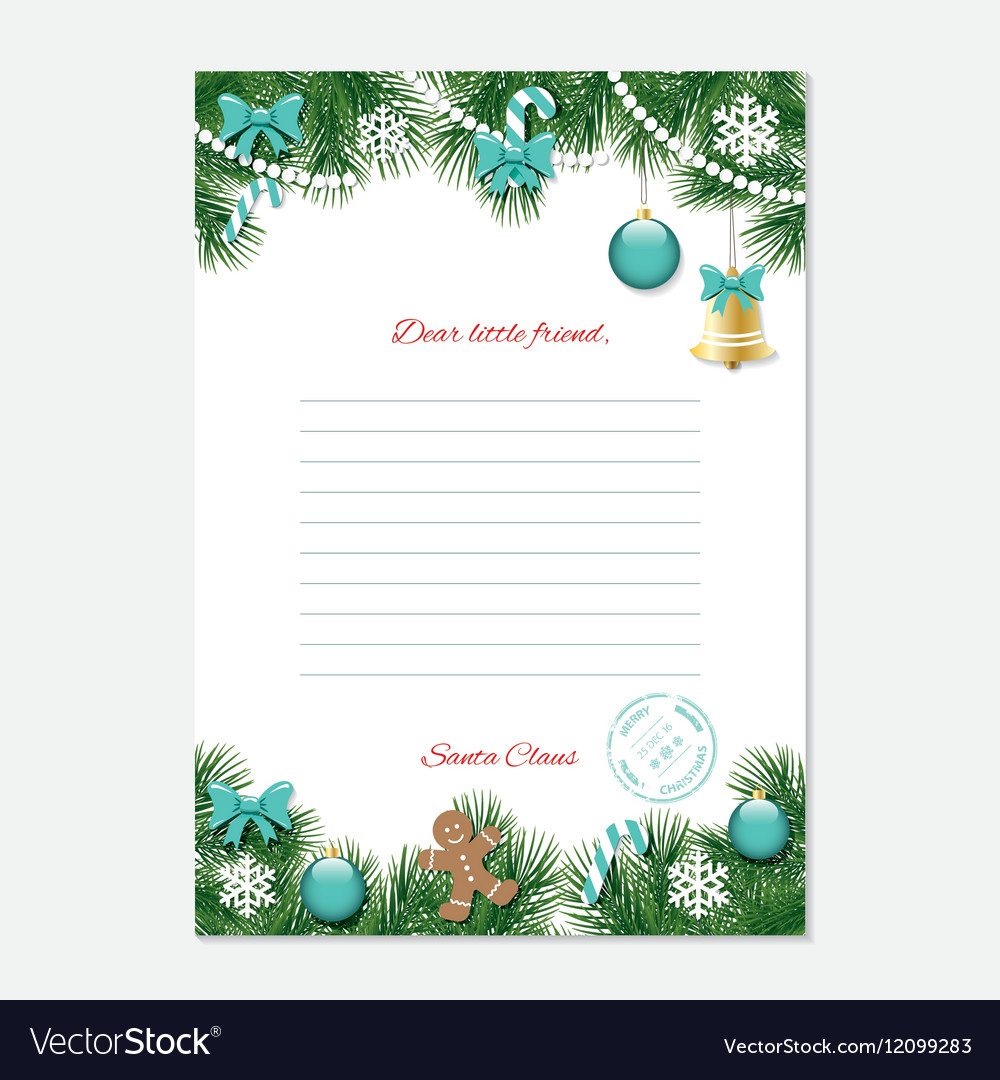 Christmas letter from santa claus template a22 Vector Image Within Christmas Note Paper Template