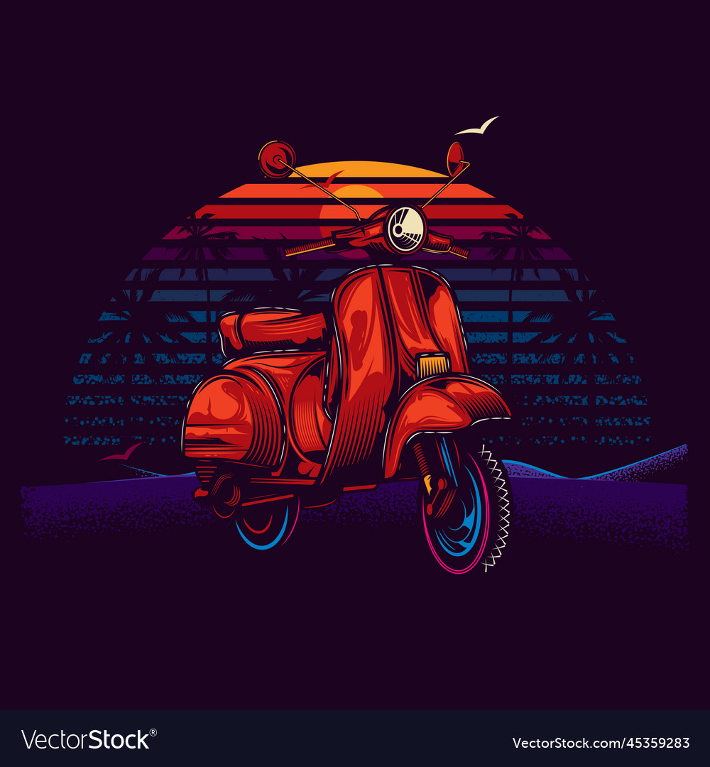 In neon style scooter Royalty Free Vector Image