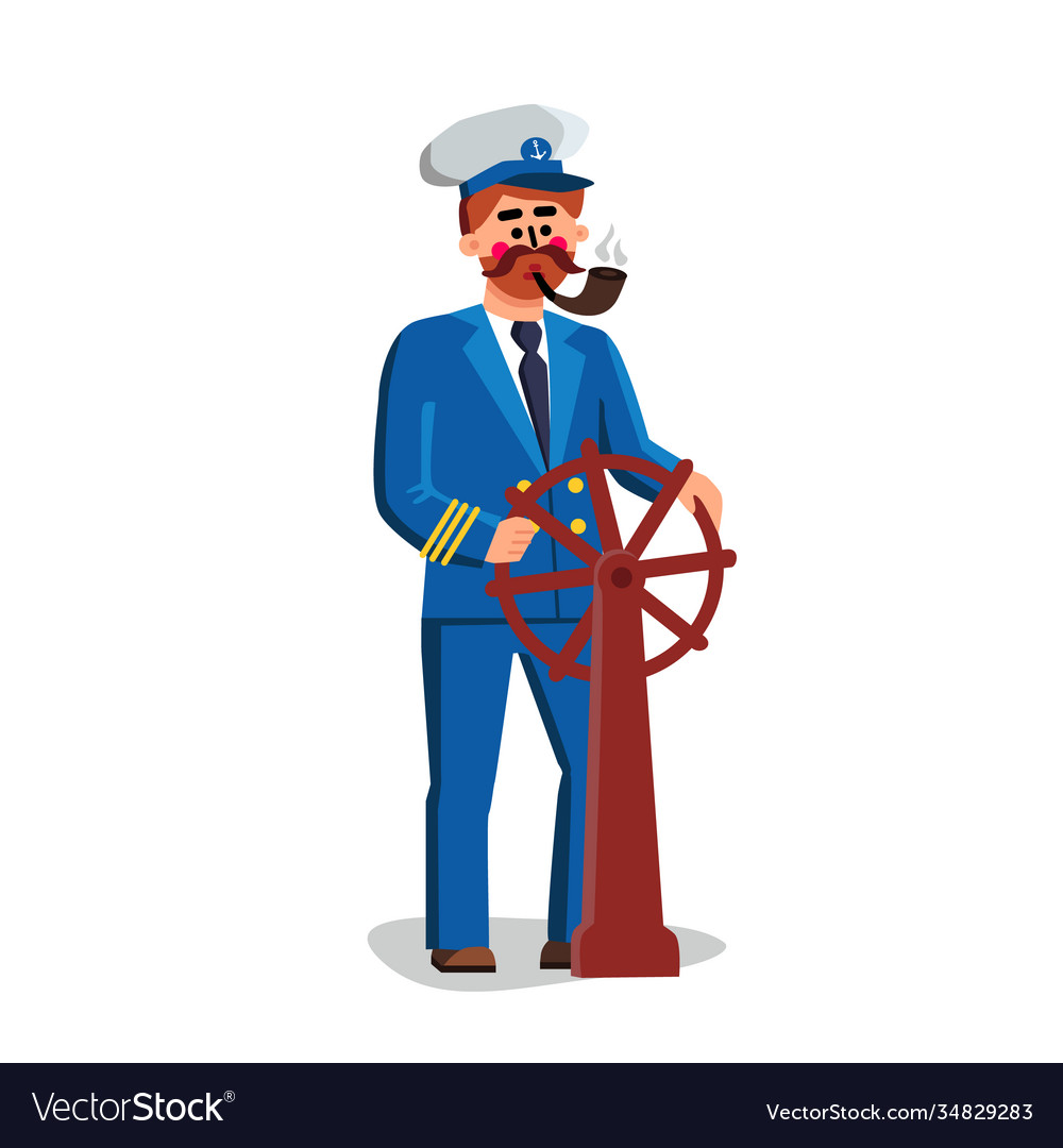 Sailor captain person holding ship wheel Vector Image