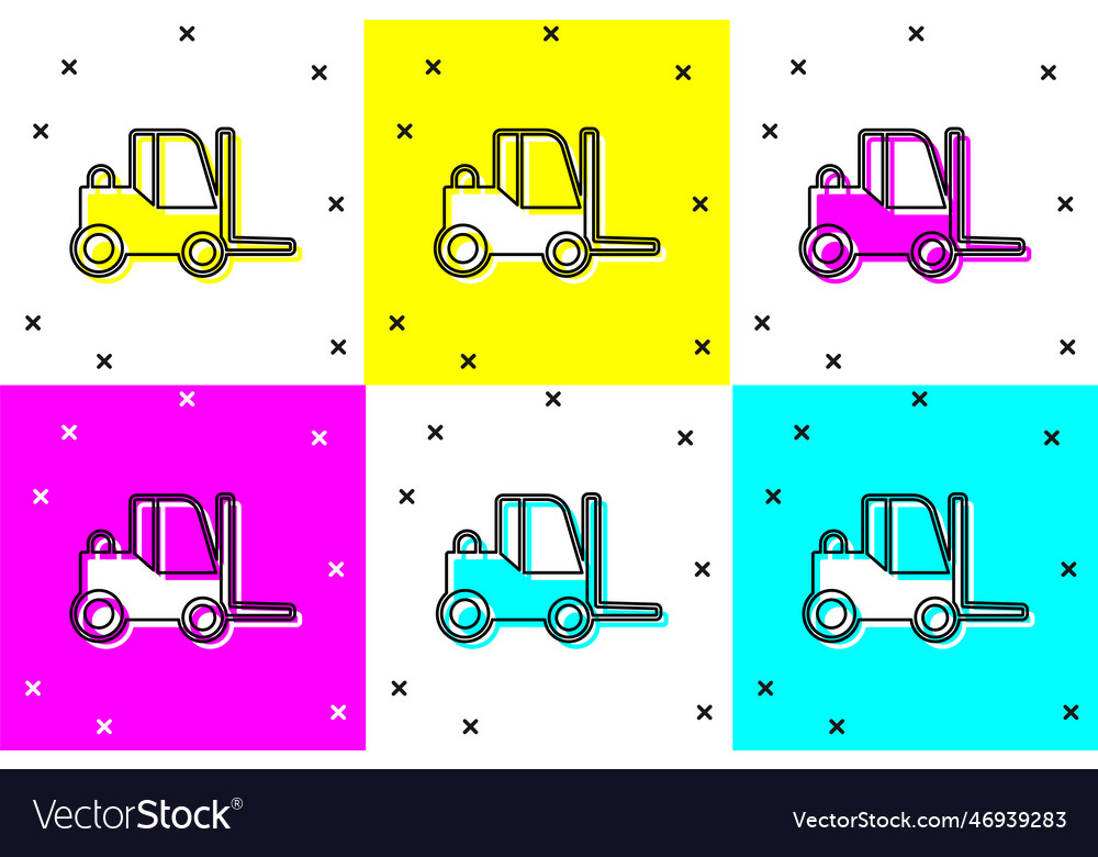 Set forklift truck icon isolated on color