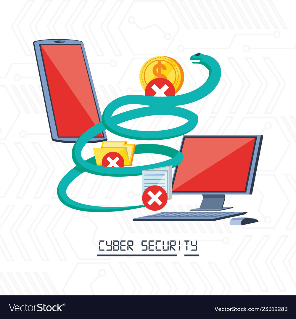 Smartphone and desktop computer with icons cyber