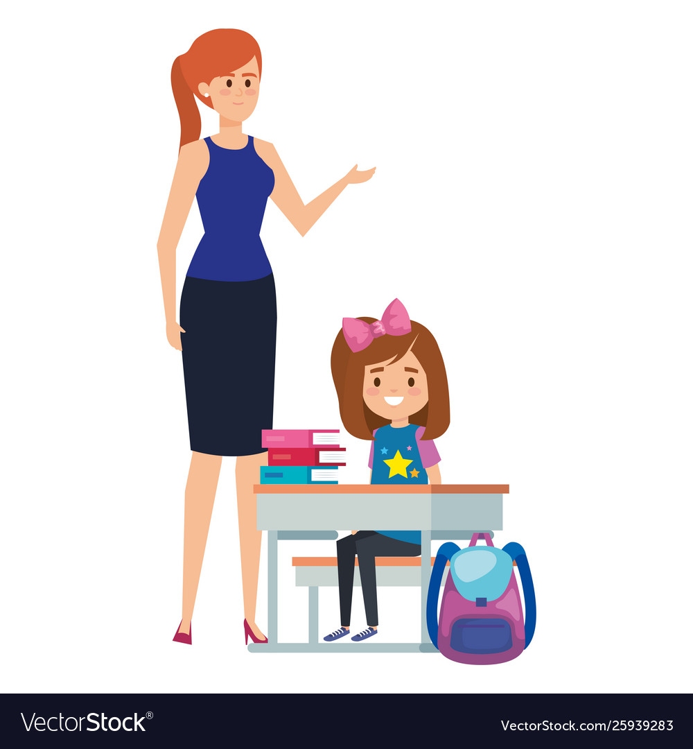 Student girl in school desk with female teacher