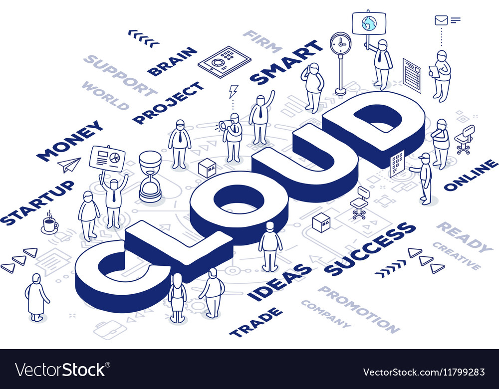 Three dimensional word cloud with people Vector Image