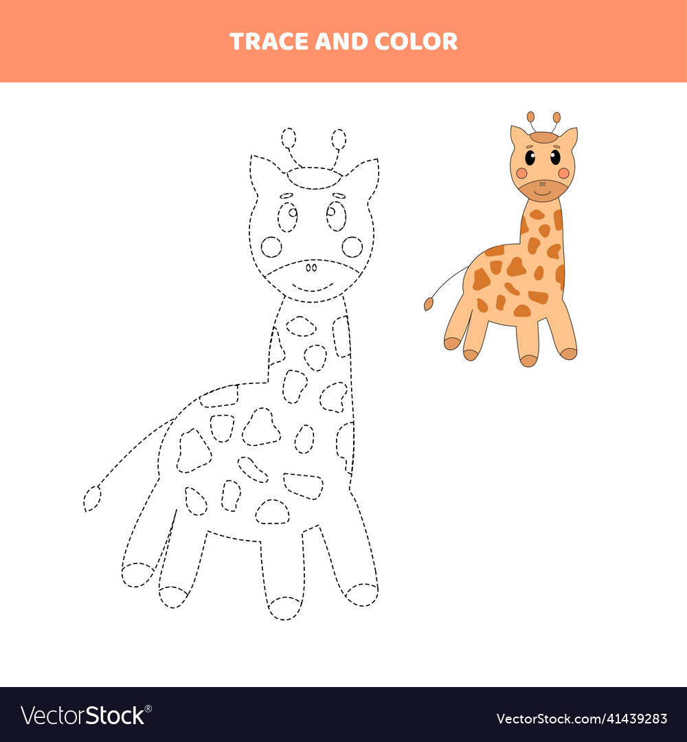Trace and color a cartoon giraffe worksheet vector image Trace and color a cartoon giraffe worksheet
