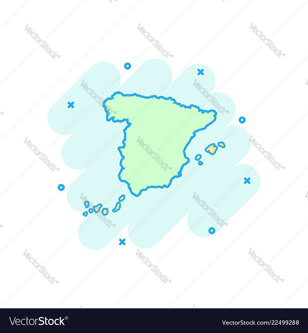 Cartoon spain map icon in comic style sign